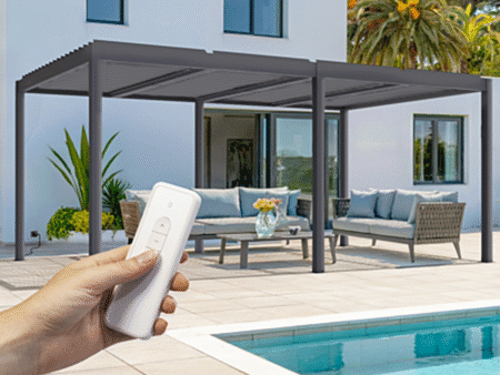 Pergola bioclimatique motorisée SANTA  aluminium gris 5x3m