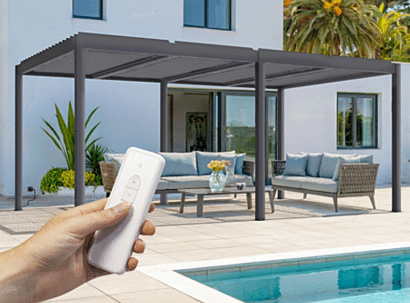 Pergola bioclimatique motorisée SANTA  aluminium gris 5x3m