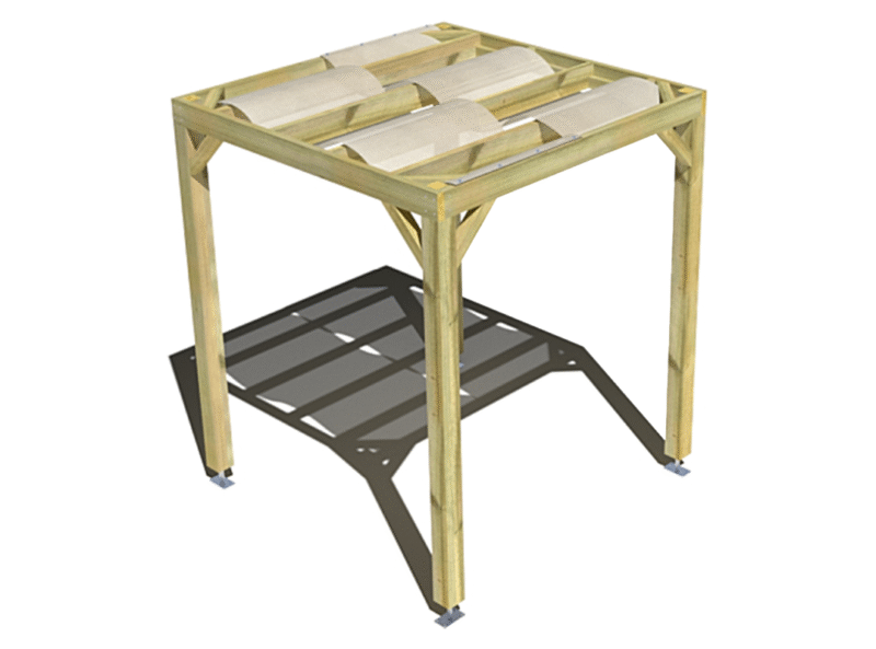 Pergola bois indépendante voilage semi-transparent  2m x 2m