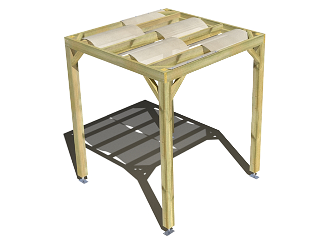 Pergola bois indépendante voilage semi-transparent  2m x 2m
