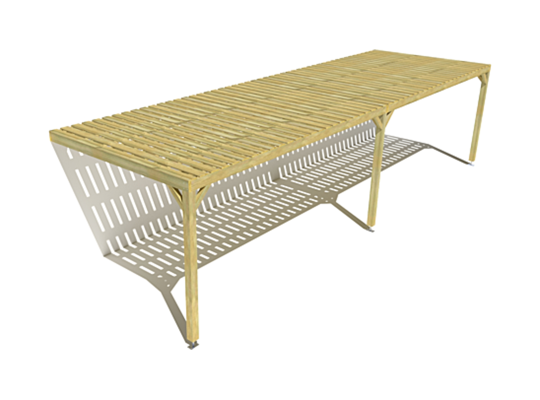 Pergola bois adossée sens largeur platelage bois 10m x 3m