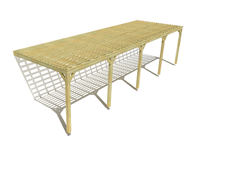 Pergola bois adossée avec lattage bois 10m x 3m