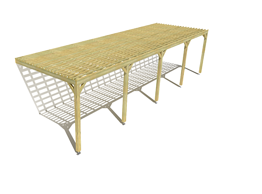 Pergola bois adossée avec lattage bois 10m x 3m